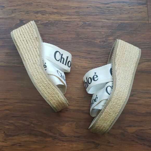 Chloe Cream Chic Edgy Feminine Trendy Y2K Canvas Platform Chunky Sandals Size 40 - Picture 2 of 6